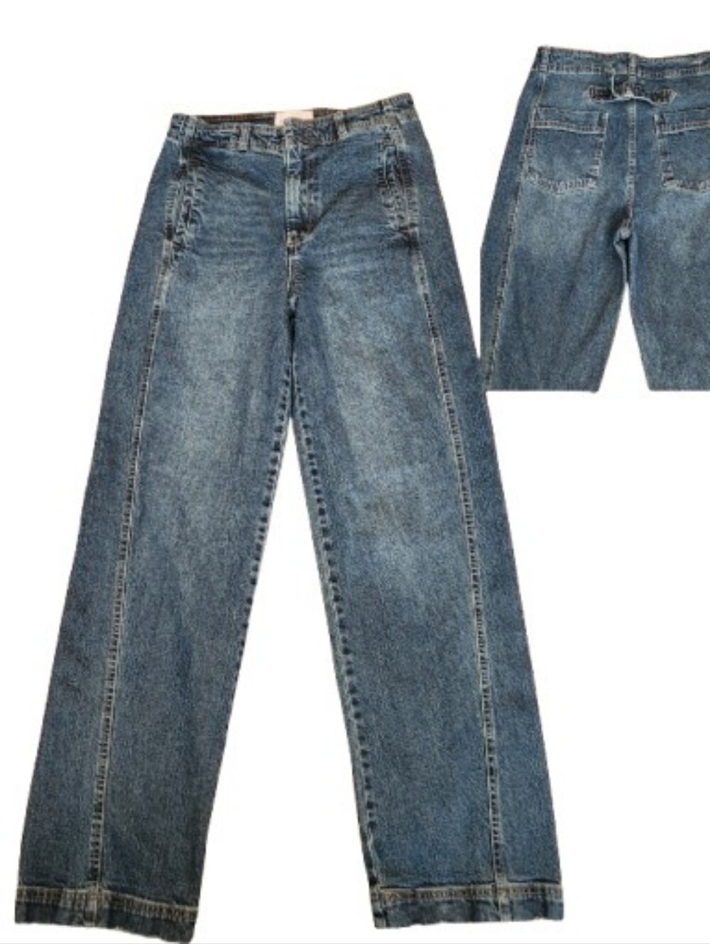 Habitual Martingale Mica Cinch Back Buckle Front Seam Wide Leg Jeans Size 6/28